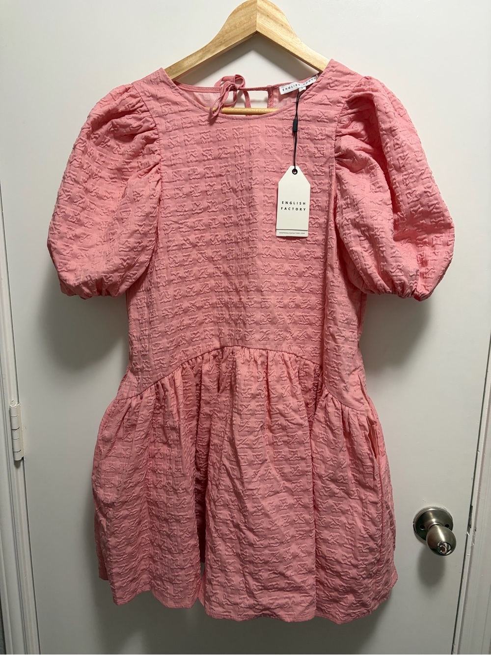 NWT English Factory Penelope Mini Dress Pink Puff Sleeve Size Small - Picture 2 of 8